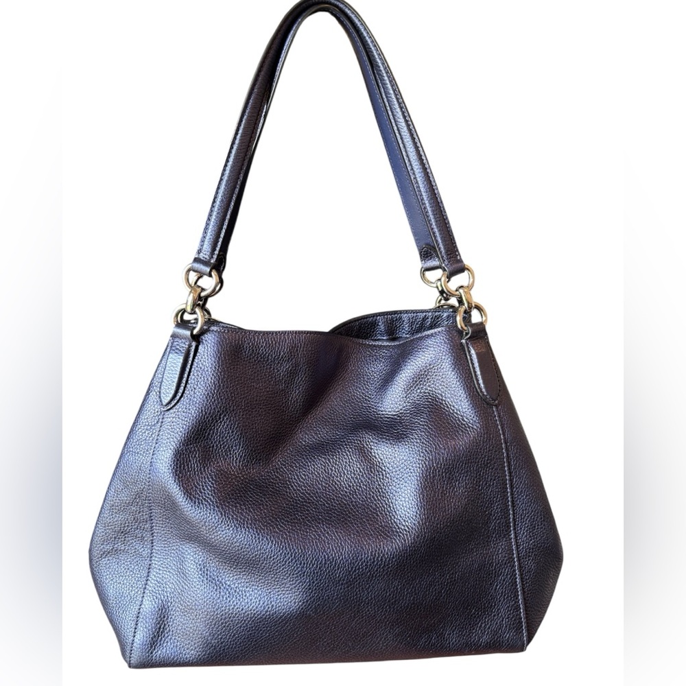 Coach HALLIE SHOULDER BAG (COACH F80271) METALLIC BLUE with Silver Hardware - Picture 4 of 10